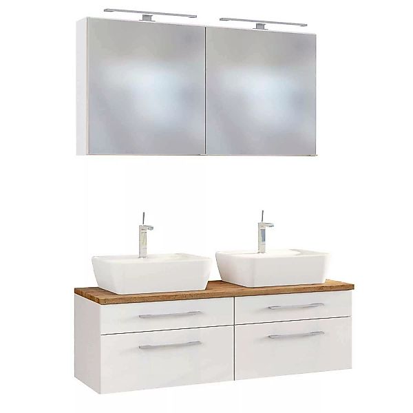 Doppel-Waschplatz 120 cm Set inkl. LED-Spiegelschrank & 2x Keramik Aufsatzw günstig online kaufen