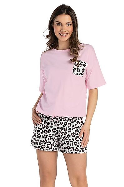 Mademoiselle Sommeil Shorty Schlafanzug mit Rosa Shirt & Leo-Print Shorts ( günstig online kaufen