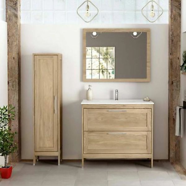 Lomadox Landhaus Badezimmermöbel Set mit Hochschrank & Spiegel TARIFA-110 E günstig online kaufen