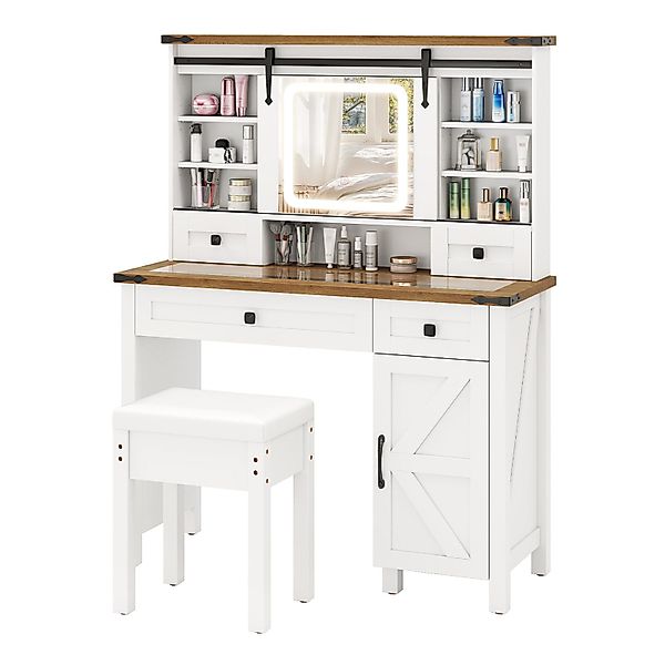 COSTWAY Schminktisch (1-St), mit LED-Beleuchtung, Hocker, günstig online kaufen