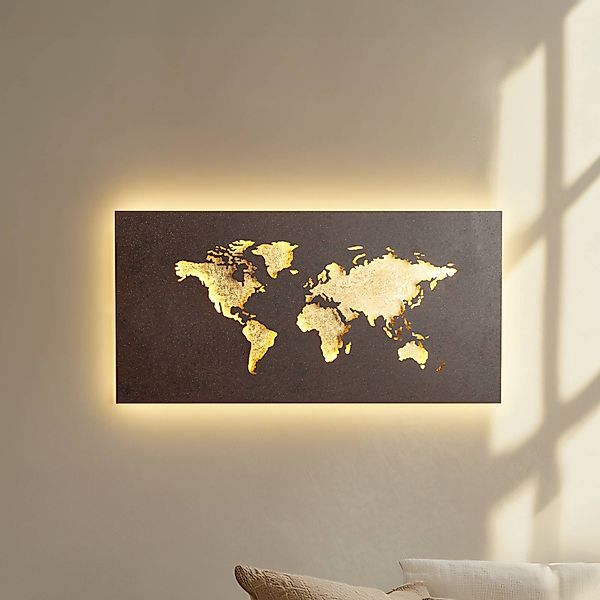 Lucande LED-Wandleuchte World, rost/gold, 60 cm x 30 cm günstig online kaufen