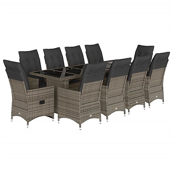 vidaXL 11-Tlg Garten-Bistro-Set mit Kissen Grau Poly Rattan 3277242 günstig online kaufen