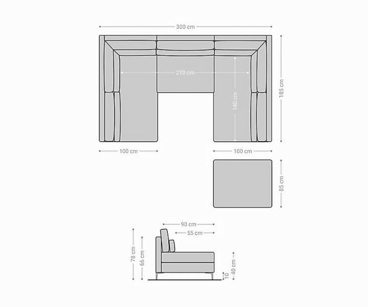 DELIFE Wohnlandschaft Elio, Cord Silbergrau 300x185 cm mit Hocker Wohnlands günstig online kaufen