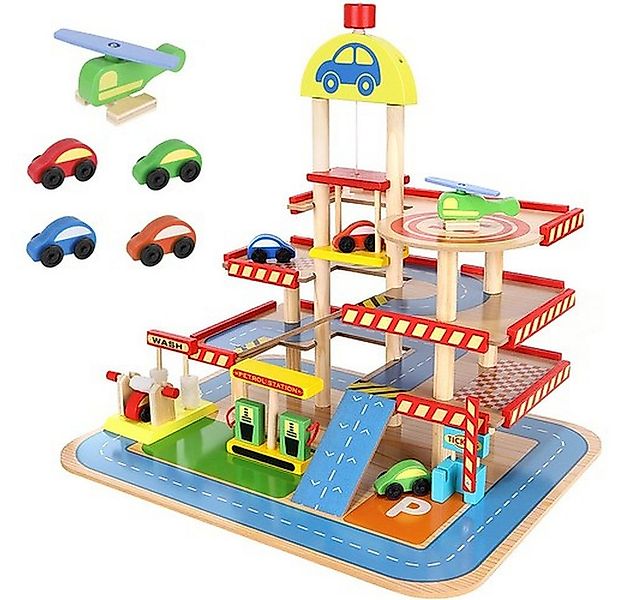 KRUZZEL Spiel-Parkhaus Holzparkplatz Kinderspielzeug Autos (Spar-Set, Holzs günstig online kaufen