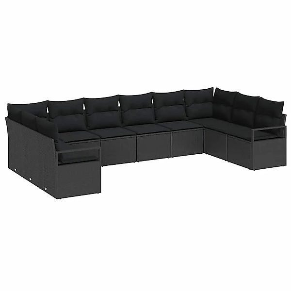 vidaXL Sofa Set mit Kissen mit Speicher 10-Tlg Schwarz Poly-Rattan 3355232 günstig online kaufen
