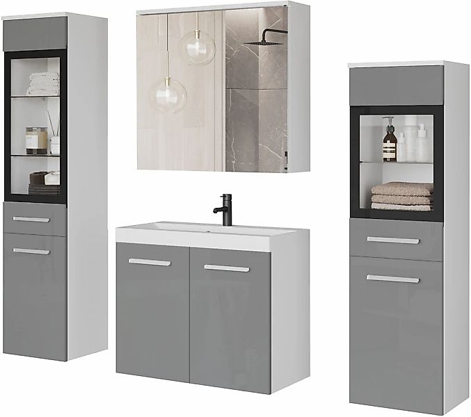 welltime Badmöbel-Set "MADRIT II, Schrank mit Waschbecken, 2 Hänger, Spiege günstig online kaufen