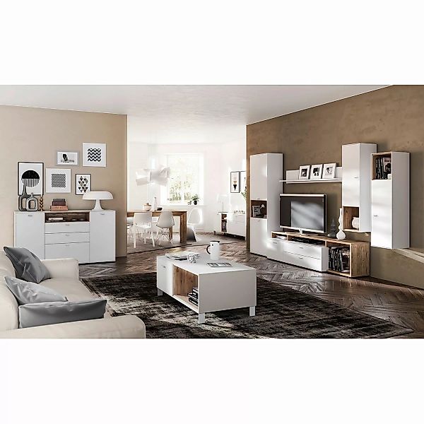home24 Couchtisch Design2- Weiß / Eiche Navarra günstig online kaufen