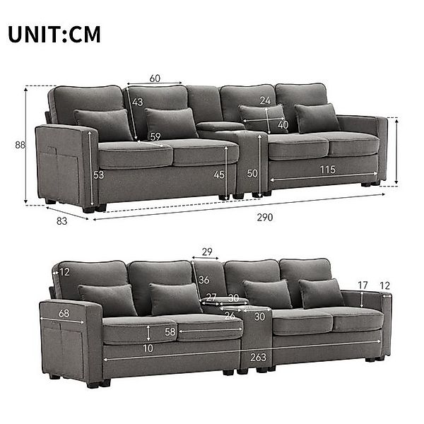 SeedWave Big-Sofa 4-Sitzer Sofa mit Konsole, Big Sofa breite 260 cm, Leinen günstig online kaufen