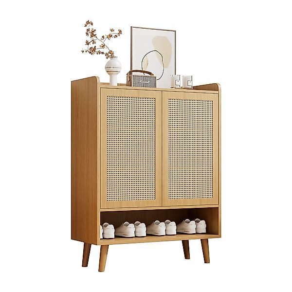 OKWISH Schuhschrank aus natürlichem Rattan mit 2 Türen und 5 Regalböden,B80 günstig online kaufen