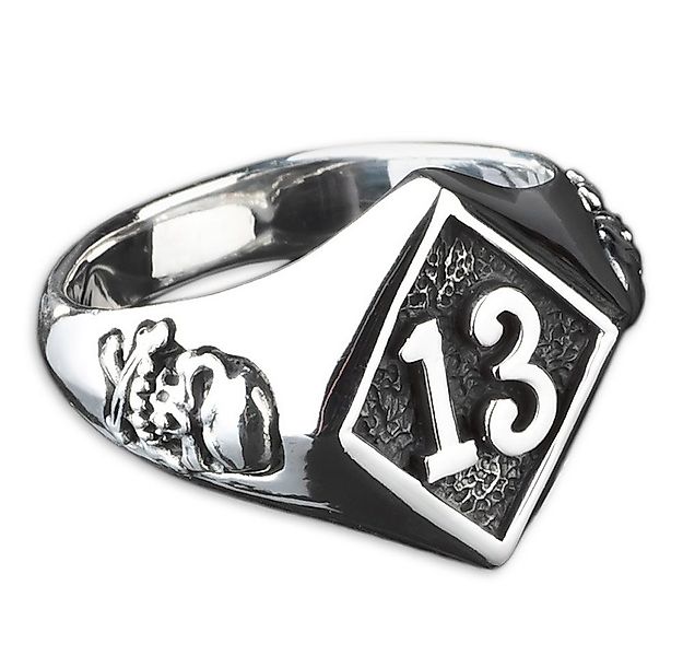 viva-adorno Silberring Herren Ring Lucky Dreizehn 13 Totenkopf Skull Bones günstig online kaufen