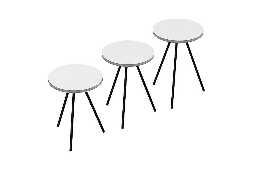 en.casa Satztisch, »Ølgod« Beistelltisch 3er Set Wohnzimmertisch rund Weiß günstig online kaufen