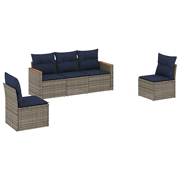 vidaXL 5-Tlg Gartensofa-Set mit Kissen Grau Polyrattan 3225851 günstig online kaufen