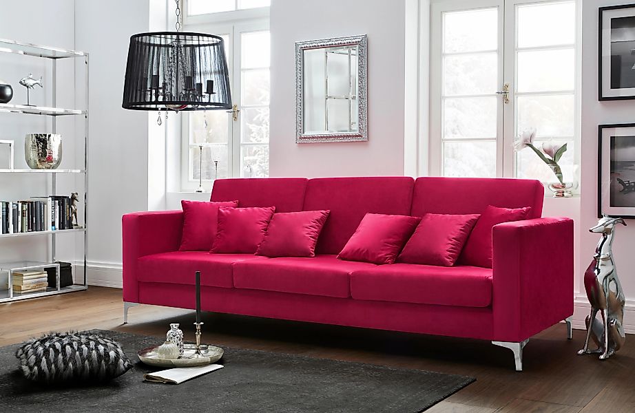 Leonique 3-Sitzer "Miami", 3-Sitzer Sofa, pink, Velours, Chromfüße, Design, günstig online kaufen