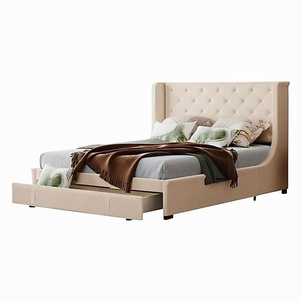 OKWISH Polsterbett Doppelbett mit Lattenrost (Beige (Matratze nicht im Lief günstig online kaufen