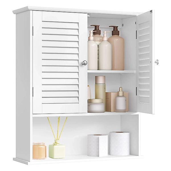 Songmics Badezimmerschrank Saggio mit Lamellentüren und Offenem Fach Weiß günstig online kaufen