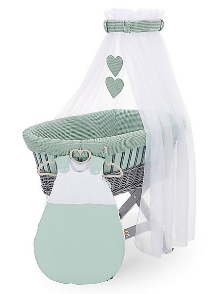 FabiMax Stubenwagen grau lackiert, Komplettset, Musselin & Waffelpiqué, Ink günstig online kaufen