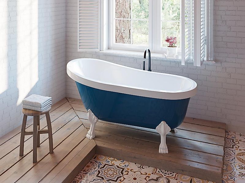 Freistehende Retro-Badewanne mit weißen Löwenfüßen - 200 l - 145 x 74 x 77 günstig online kaufen