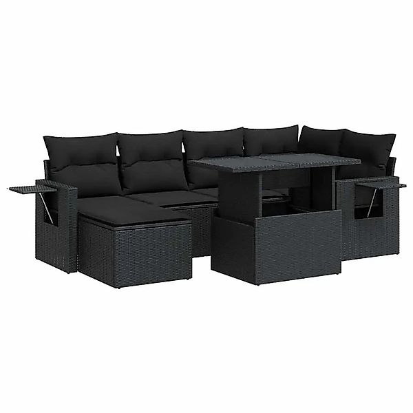vidaXL 7-Tlg Garten-Sofagarnitur mit Kissen Schwarz Poly Rattan 3326506 günstig online kaufen