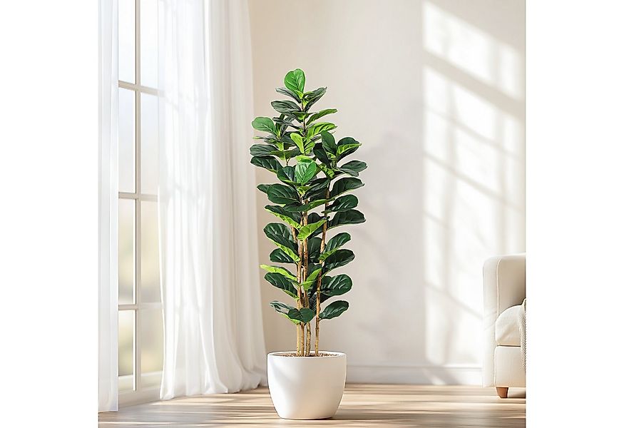 Kunstbaum Künstlicher Geigenblatt-Feigenbaum mit weißem Übertopf,1.5m Kunst günstig online kaufen