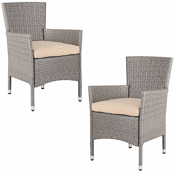 Polyrattan Gartenstuhl 2er-Set Creme/Beige stapelbar günstig online kaufen