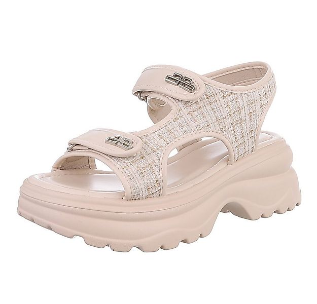 Ital-Design Modische Sandalen mit Klettverschluss und Komfort, Beige Platea günstig online kaufen
