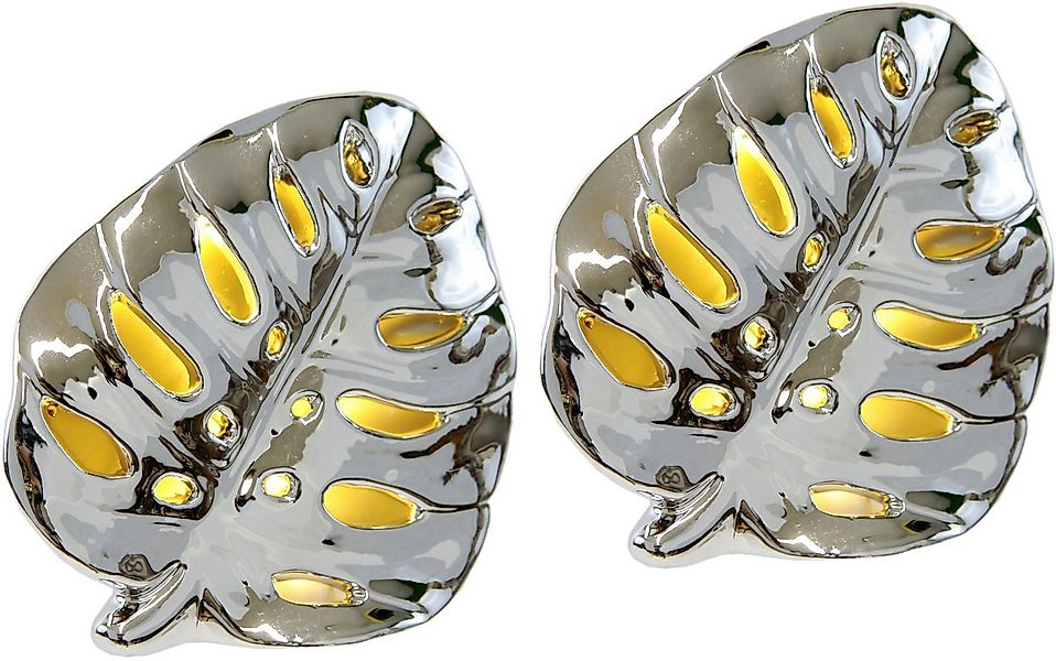 I.GE.A. Dekofigur LED-Deko Blatt aus Keramik (2 St), Deko-Objekt Statue Ges günstig online kaufen