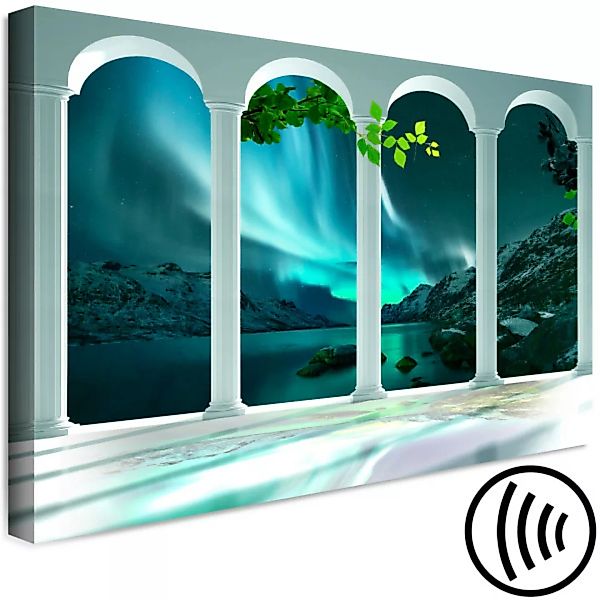 Wandbild Polarlichter und Weiße Säulen - Architektur mit einem Nachthimmel günstig online kaufen