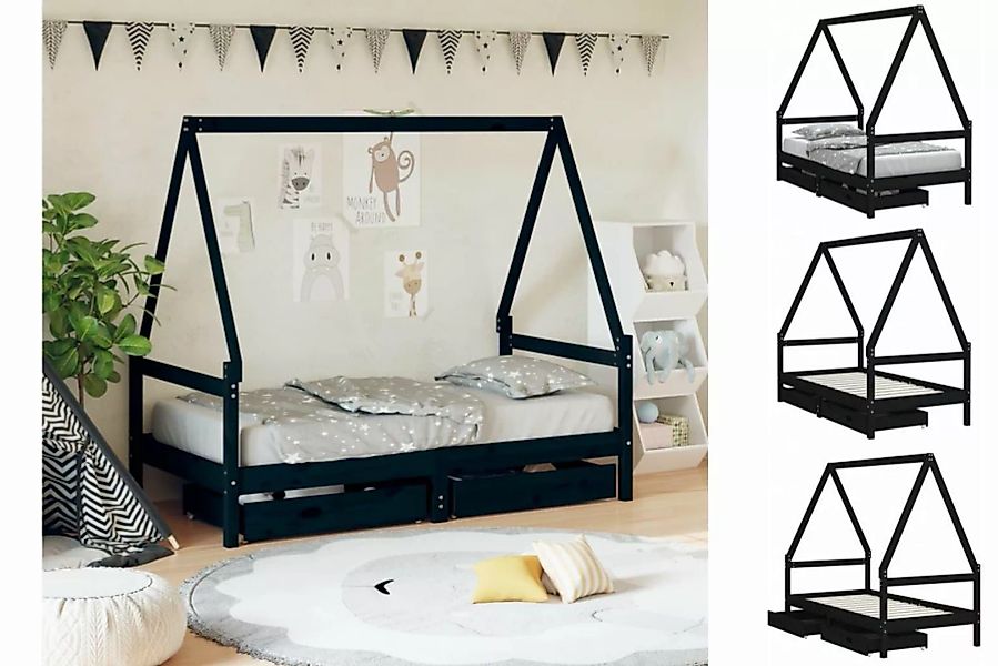 vidaXL Kinderbett Kinderbett mit Schubladen Schwarz 80x160 cm Massivholz Ki günstig online kaufen