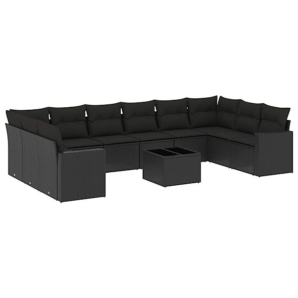 vidaXL 11-Tlg Garten-Sofagarnitur mit Kissen Schwarz Poly Rattan 3219465 günstig online kaufen