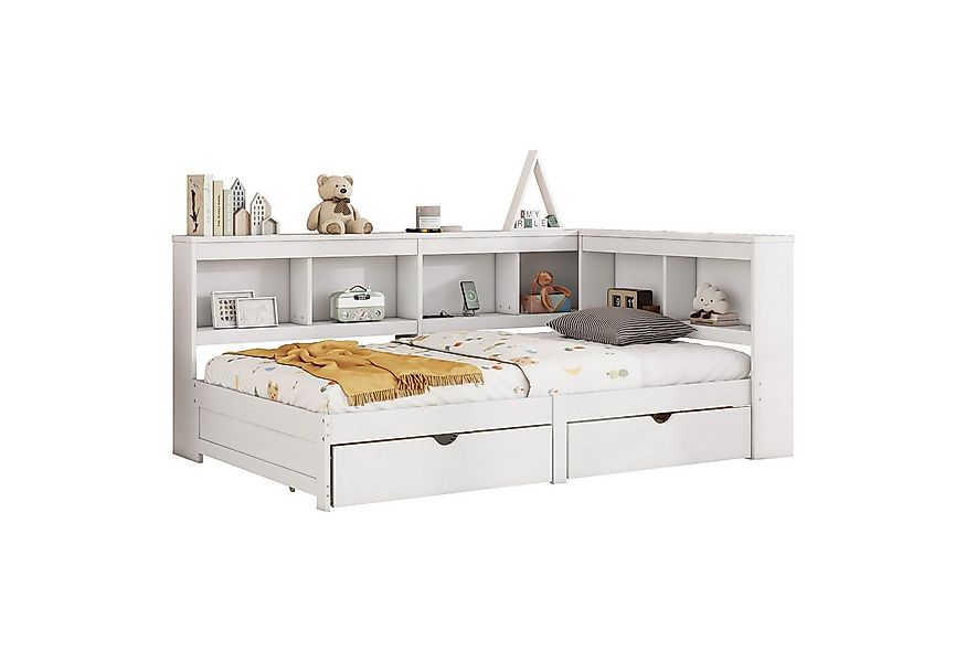 SOFTWEARY Jugendbett mit Lattenrost und Regal (Schubladen, USB Anschlüssen günstig online kaufen