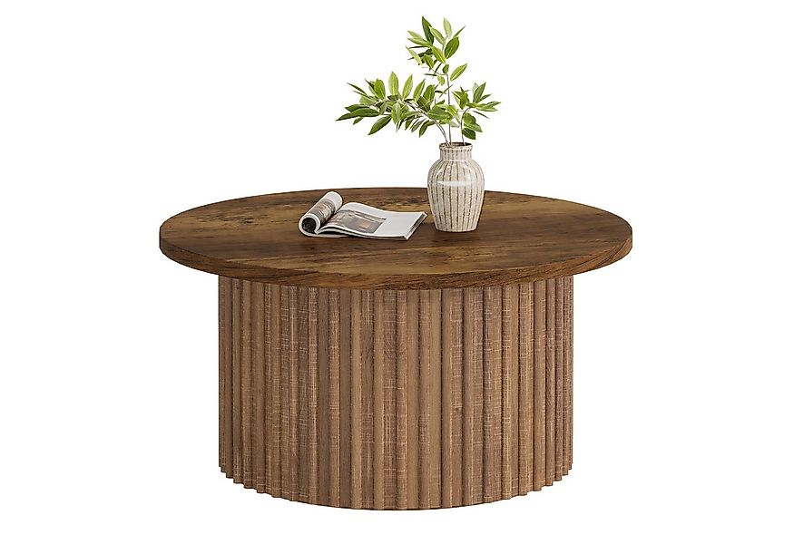 Tribesigns Couchtisch 80cm runder Beistelltisch mit Metallsockel, Holzakzen günstig online kaufen