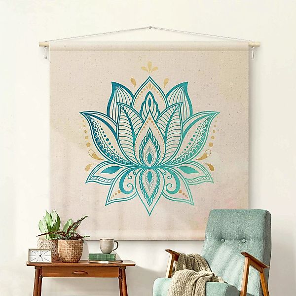 Wandteppich Lotus Illustration Mandala gold blau günstig online kaufen