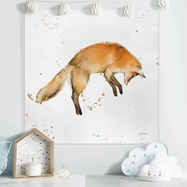 Leinwandbild Springender Fuchs günstig online kaufen