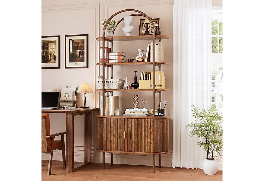 TWSOUL Bücherregal 4 Ebenen freistehendes Gebogene Bücherregal mit Schiebet günstig online kaufen