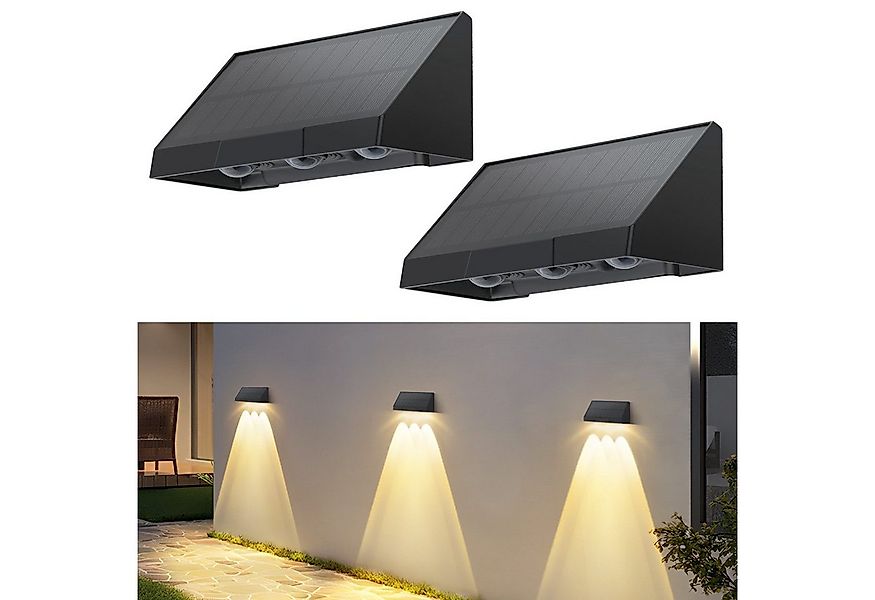 Nettlife LED Außen-Wandleuchte Schwarz 3 LEDs Solarlampe 3000K Warmweiß 2 M günstig online kaufen