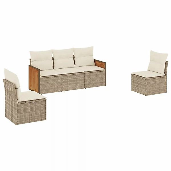 vidaXL 5-Tlg Garten-Sofagarnitur mit Kissen Beige Poly Rattan 3227528 günstig online kaufen