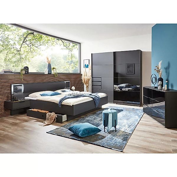 Schlafzimmer Set BRIXEN-43 mit Schwebetürenschrank in graphit mit schwarz günstig online kaufen