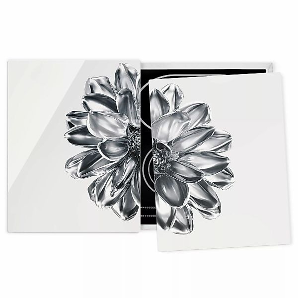 Herdabdeckplatte Dahlie Blume Silber Metallic günstig online kaufen