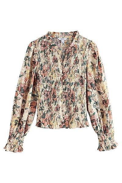 Next Langarmbluse Langärmelige, gesmokte Bluse mit Knopfleiste (1-tlg) günstig online kaufen