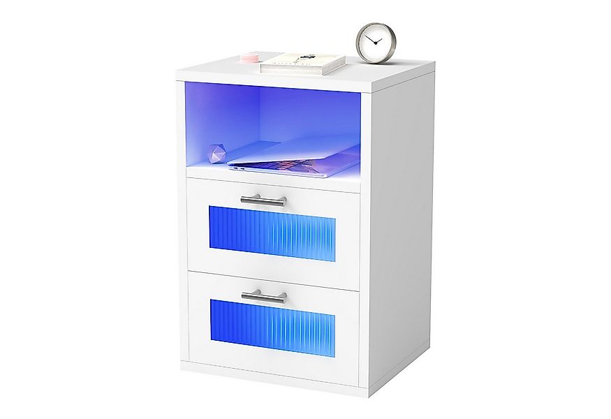 oyajia Nachttisch mit 2/3 Schubladen, Beistelltisch mit Ladestation und LED günstig online kaufen