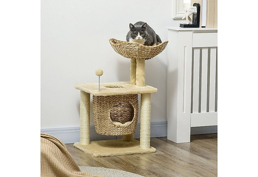 PawHut Kratzbaum Kratzmöbel mit Katzenhöhle, Spielball, Kletterturm mit Bet günstig online kaufen
