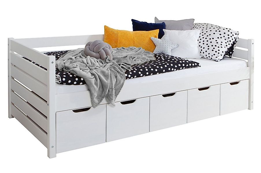 Ticaa Bettgestell Sofabett Naomi inkl. 5x Schubkästen, 120x200, Weiß günstig online kaufen
