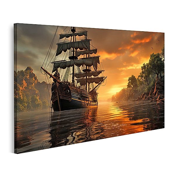 islandburner Leinwandbild, Segelschiff bei Sonnenuntergang in günstig online kaufen