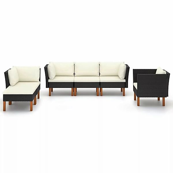 6-tlg. Garten-lounge-set Poly Rattan Eukalyptusholz Schwarz günstig online kaufen