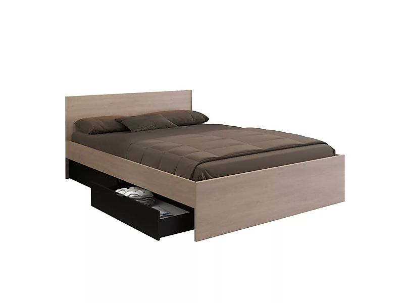 Bett mit 2 Schubladen - 160 x 200 cm - Naturfarben & Schwarz - VELONA günstig online kaufen