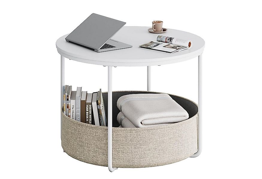 WLIVE Couchtisch rund, Beistelltisch mit Stoffkorb, Aufbewahrung, Weiß matt günstig online kaufen