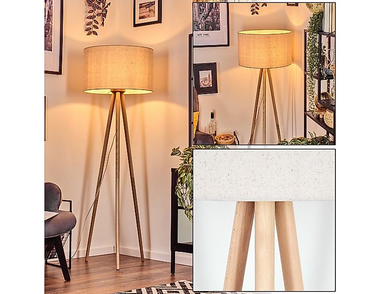 hofstein Stehlampe Stehlampe mit Holzfuß und Schirm aus Stoff, ohne Leuchtm günstig online kaufen