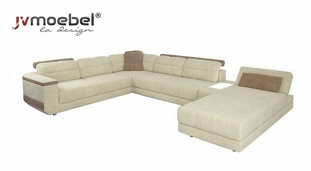 JVmoebel Ecksofa U-Form Sofa Wohnlandschaft Polster Bettfunktion Möbel Beig günstig online kaufen