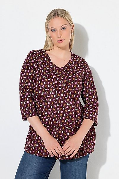 Ulla Popken T-Shirt Shirt Lebkuchenfiguren A-Linie V-Ausschnitt günstig online kaufen