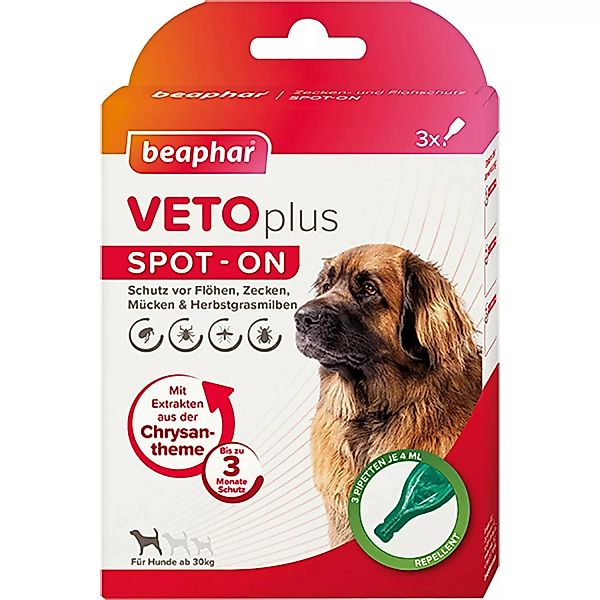Beaphar Zecken- und Flohschutz VetoPlus Spot-On für Hunde ab 30 kg (3 x 4 m günstig online kaufen